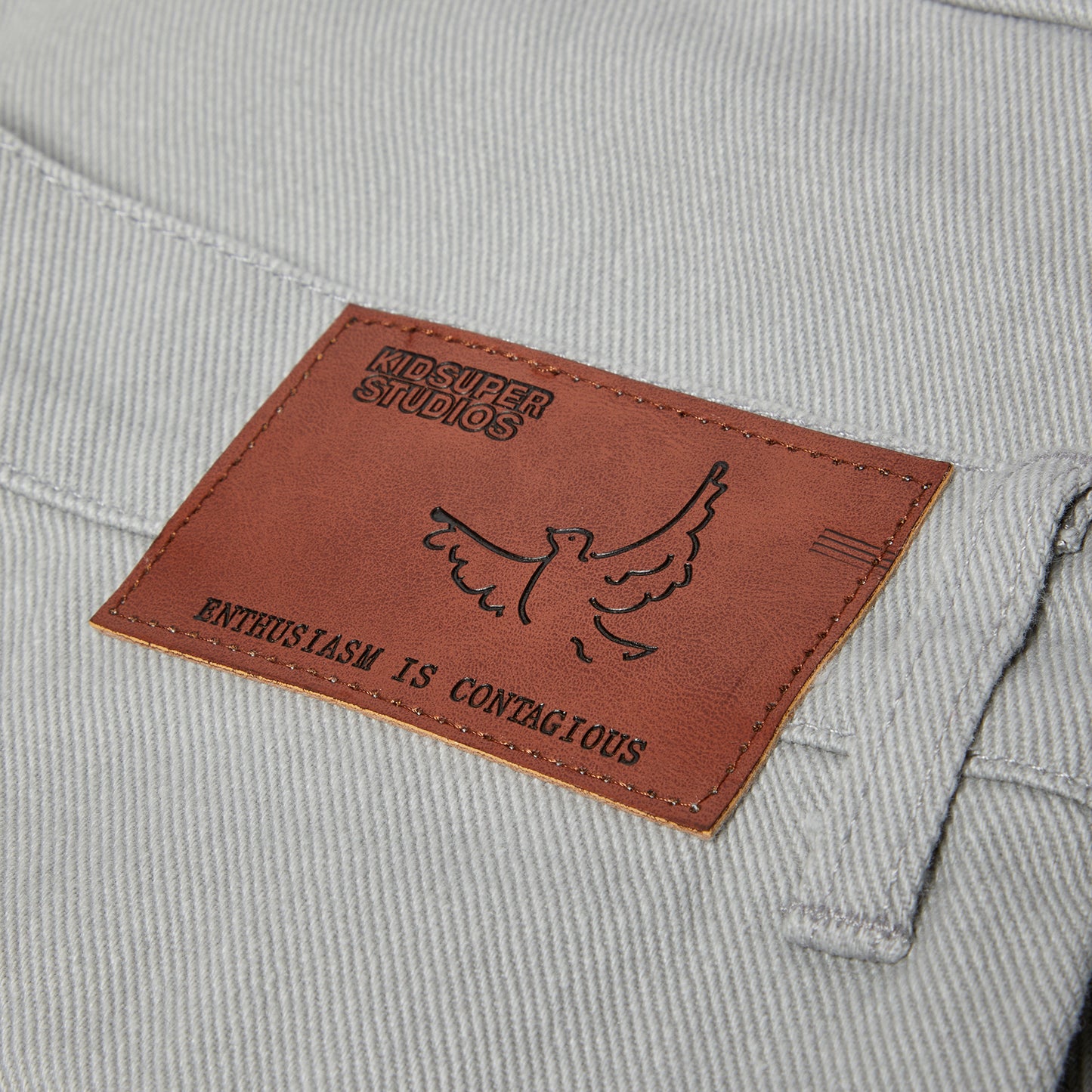 KidSuper Face Embroidered Denim Pants (Grey)