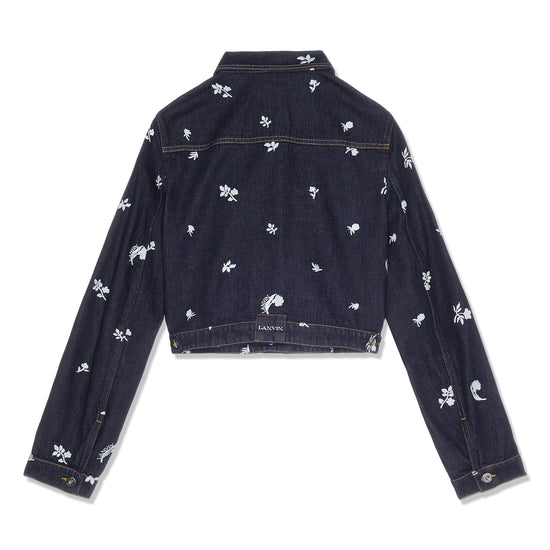 Lanvin Embroidered Cropped Trucker Jacket (Navy Blue)