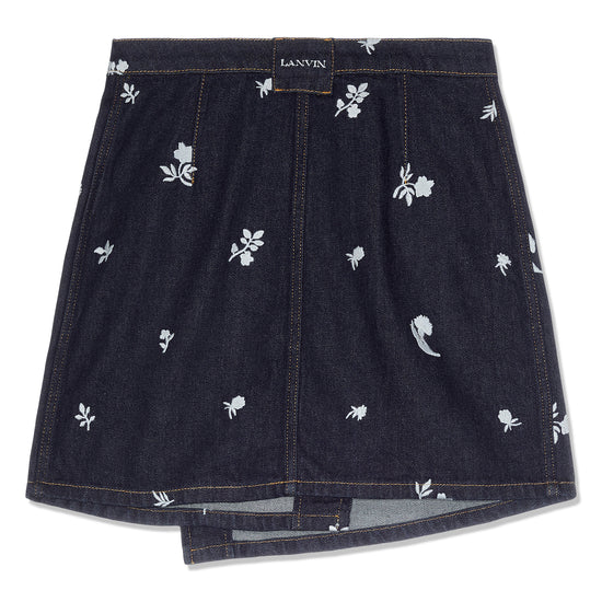 Lanvin Womens Embroidered Wrap Mini Dnim Skirt (Navy Blue)