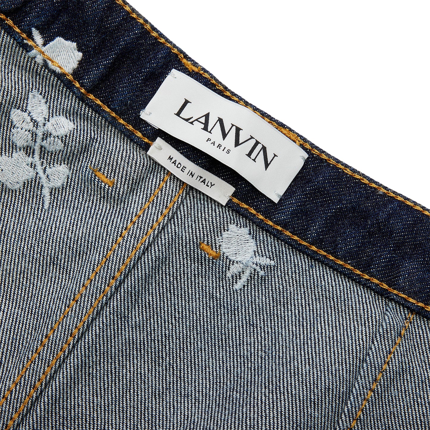 Lanvin Womens Embroidered Wrap Mini Dnim Skirt (Navy Blue)
