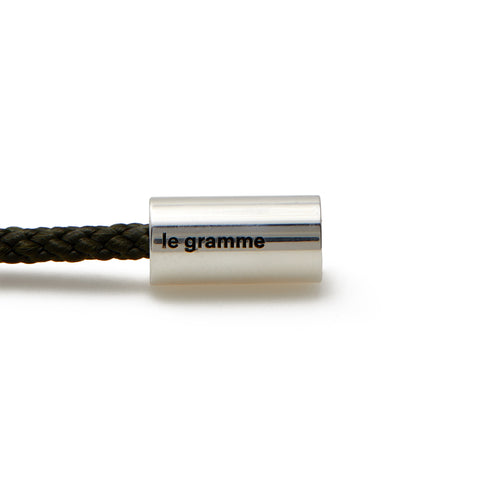 Le Gramme 5g polished sterling silver and polyester nato cable bracelet (Khaki)