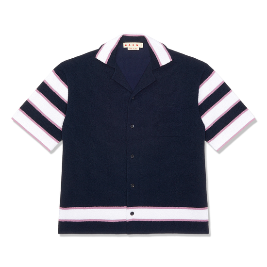 MARNI Terry-Cloth Stripe-Detailed Bowling Shirt (Ink)
