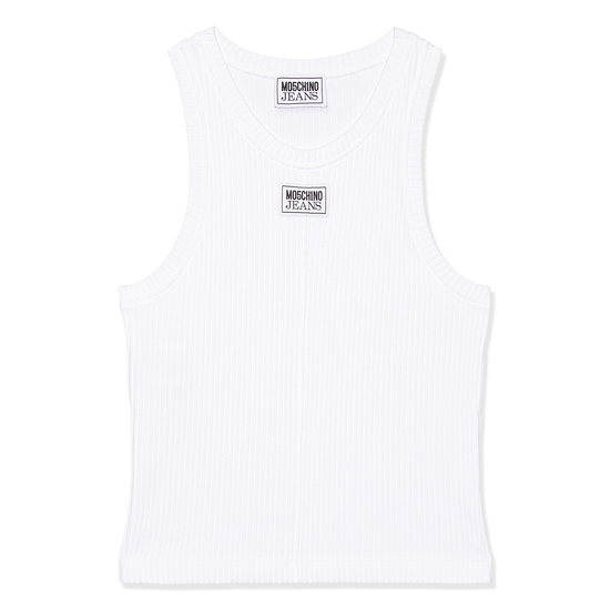 Moschino Jeans Rib Knit Logo Tank Top (Fantasy Print White)
