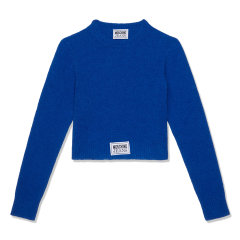 Moschino Logo Patch Cropped Sweater (Blue)