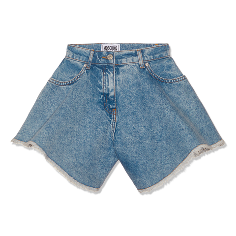 Moschino Recycled Denim Flared Shorts (Fantasy Print Light Blue)