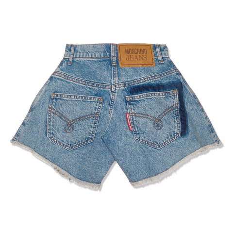 Moschino Recycled Denim Flared Shorts (Fantasy Print Light Blue)