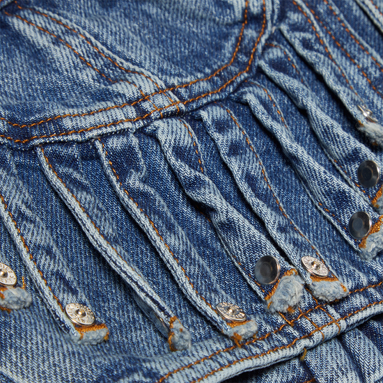 Moschino Jeans Fringed Denim Crop Top (Blue Multi)