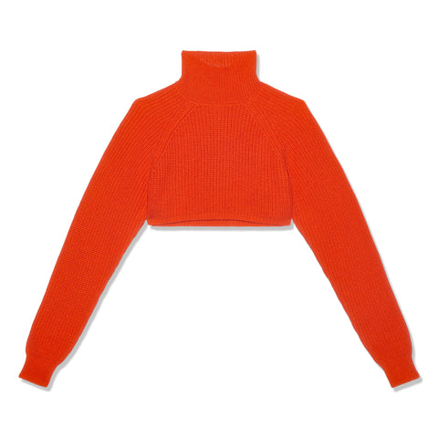 Moschino Peace Embroidered Cropped Turtleneck Sweater (Orange Multi)