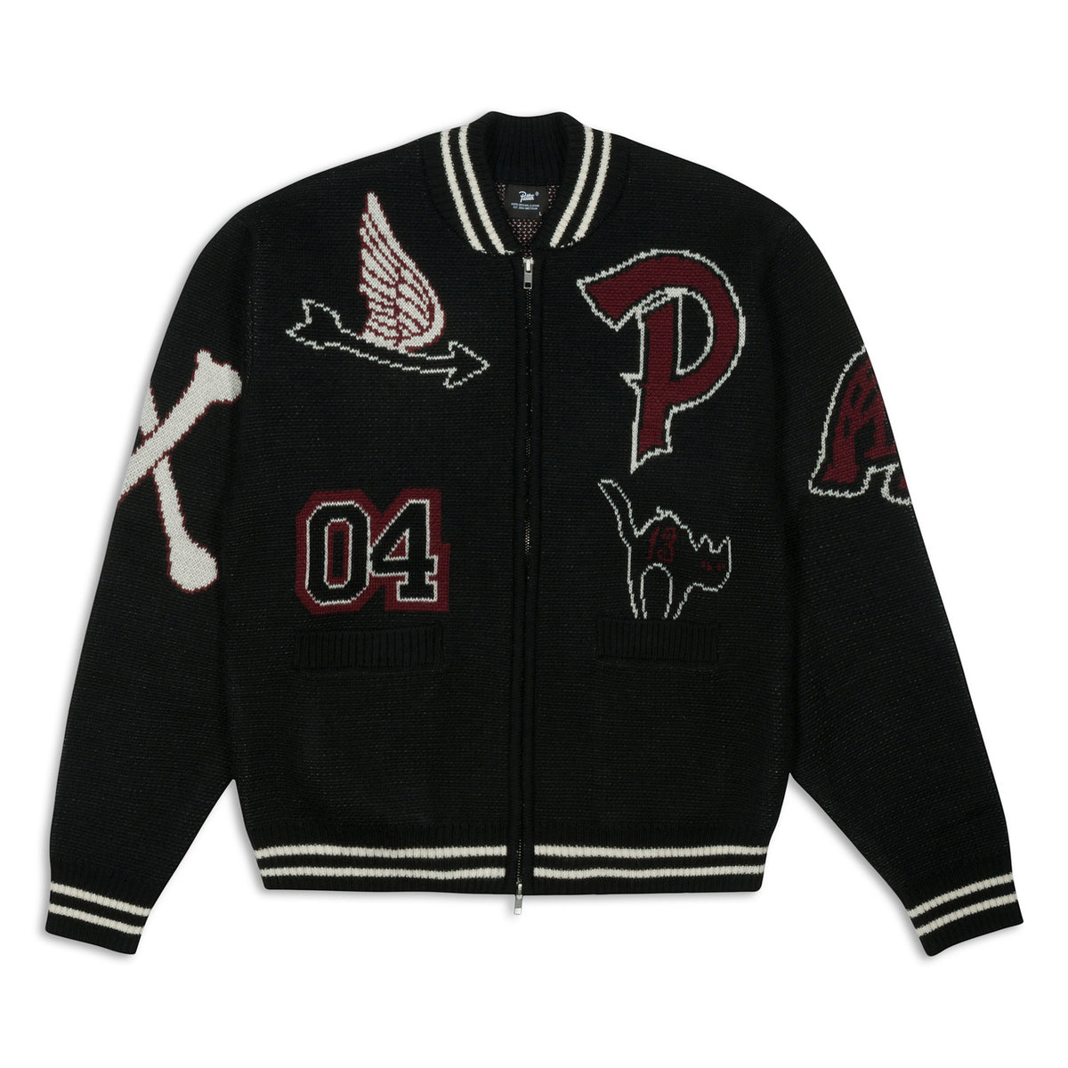 Patta Lucky 13 Varsity Knitted Cardigan (Black)