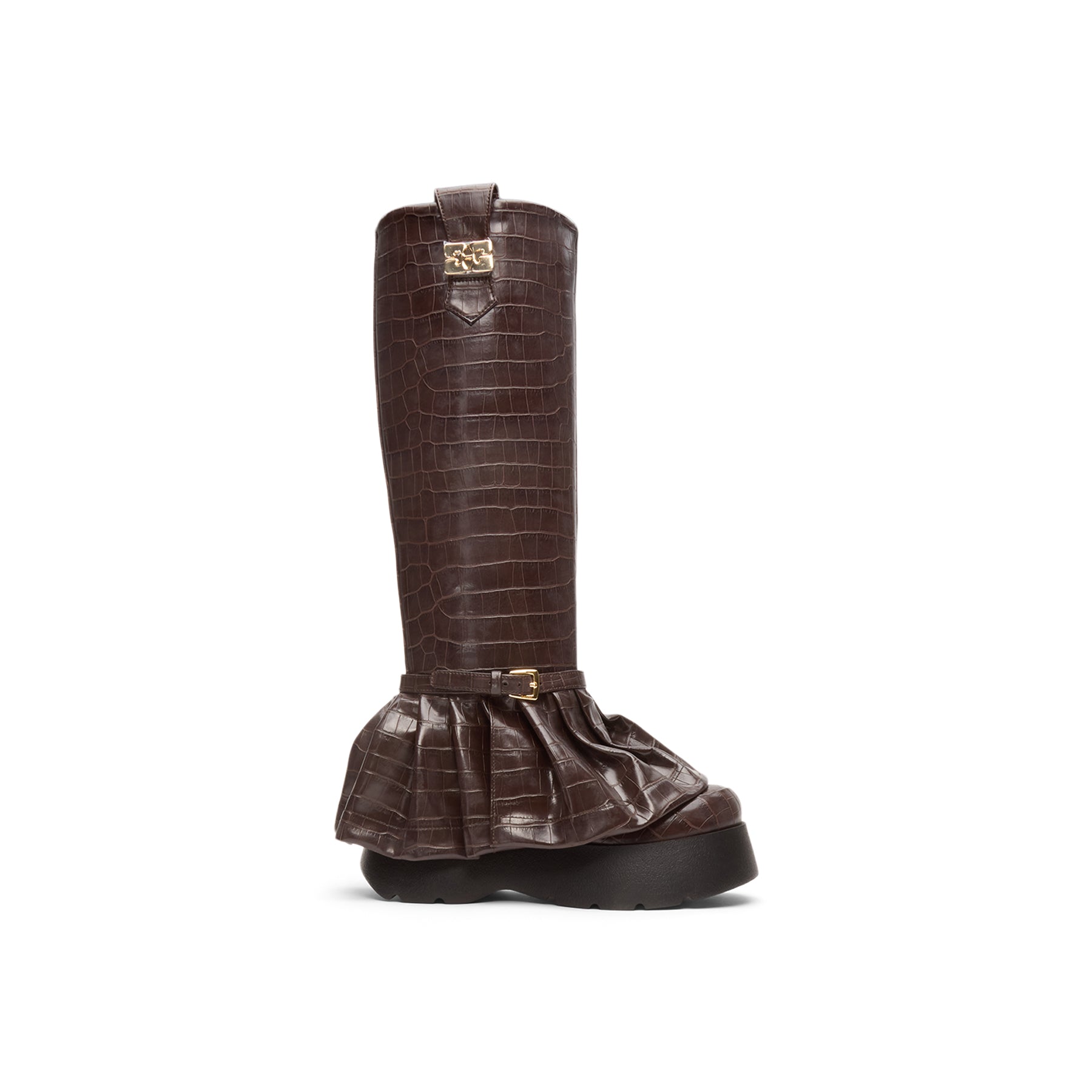 GANNI Kat Croc High Boot (Chocolate Fondant)