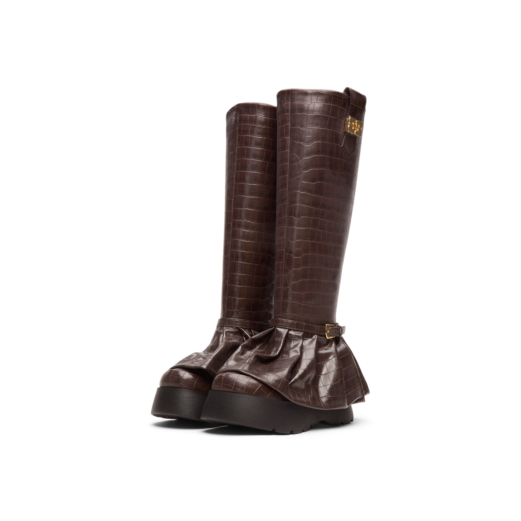 GANNI Kat Croc High Boot (Chocolate Fondant)