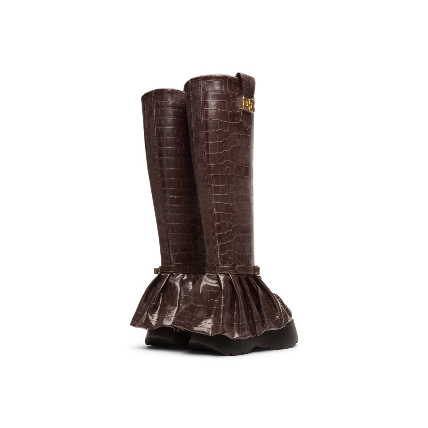 GANNI Kat Croc High Boot (Chocolate Fondant)