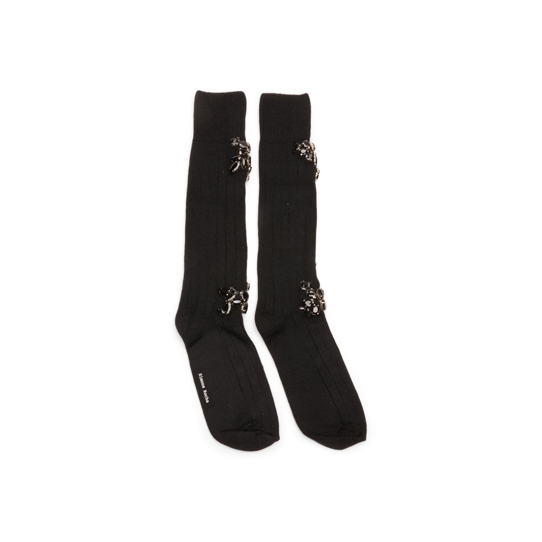 Simone Rocha Embellished Rose Knee Socks (Black)