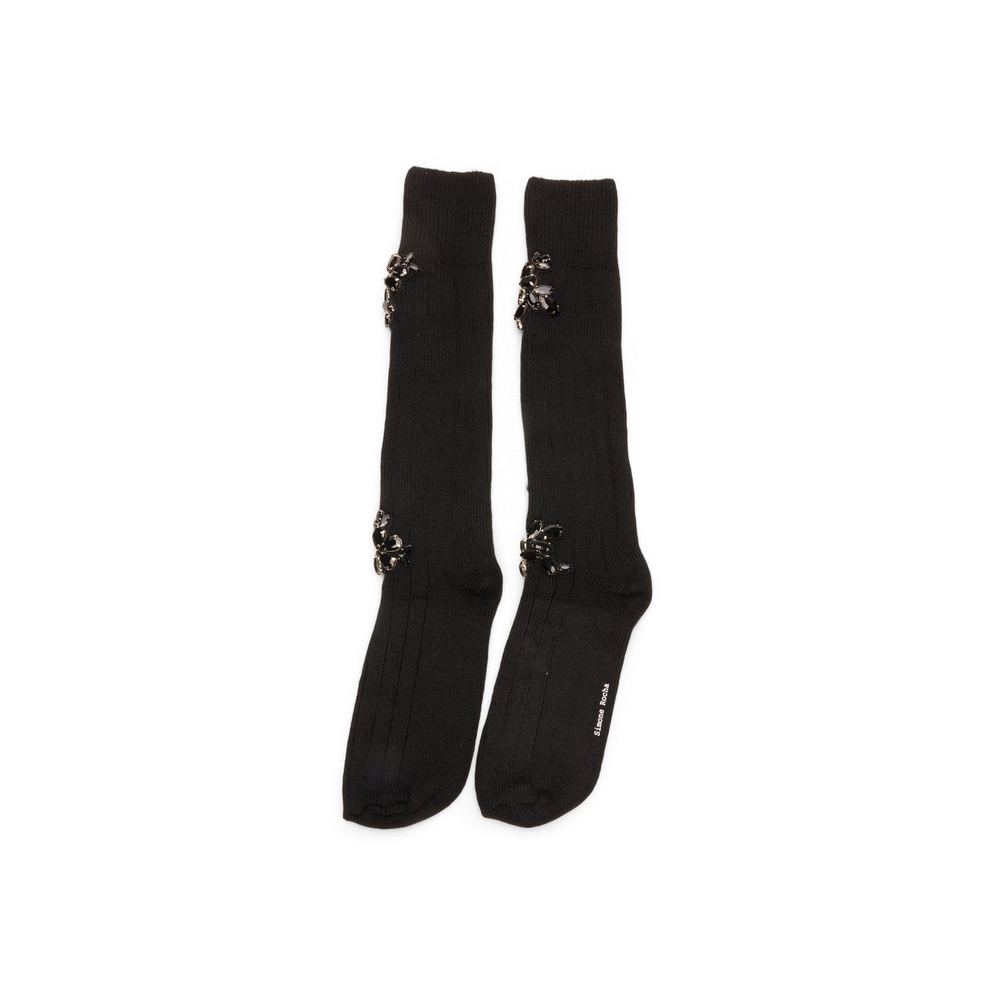 Simone Rocha Embellished Rose Knee Socks (Black)