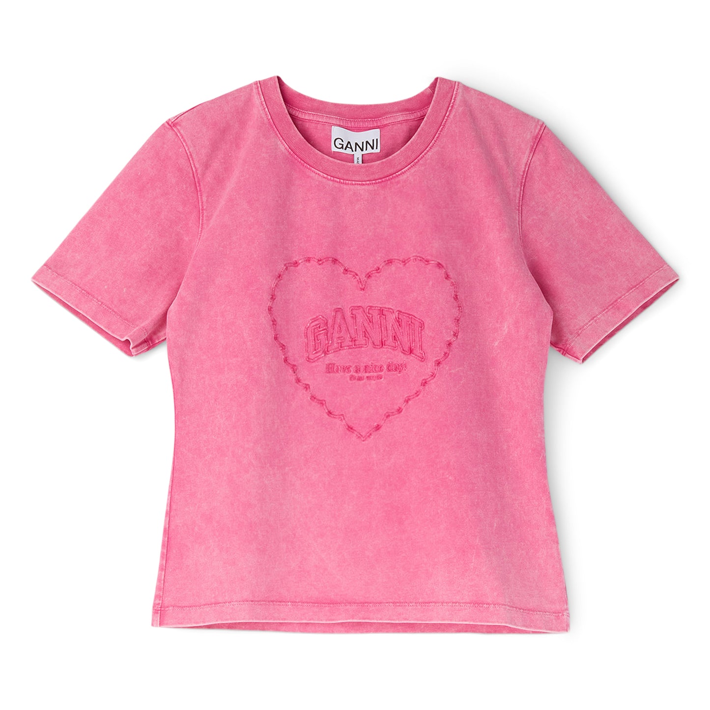 GANNI Heavy Cotton Heart T-shirt (Hot Pink)