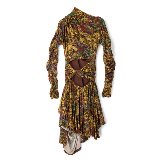 ganni printed mini dress Ganni Printed Drapey Jersey Mini Dress in Black 40 8 New Womens
