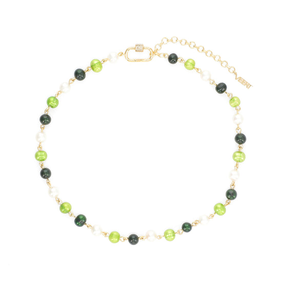 VEERT The Single Multi Green Freshwater Pearl Necklace (Yellow Gold)