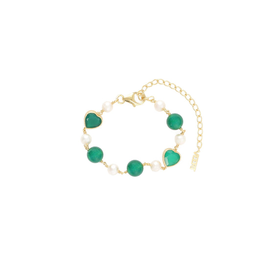 VEERT Green Onyx Freshwater Pearl Bracelet (Yellow Gold)
