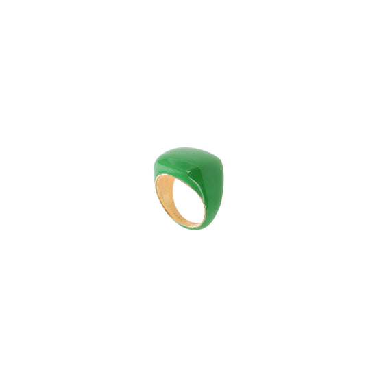 VEERT Green Enamel Square Signet Ring (Yellow Gold)
