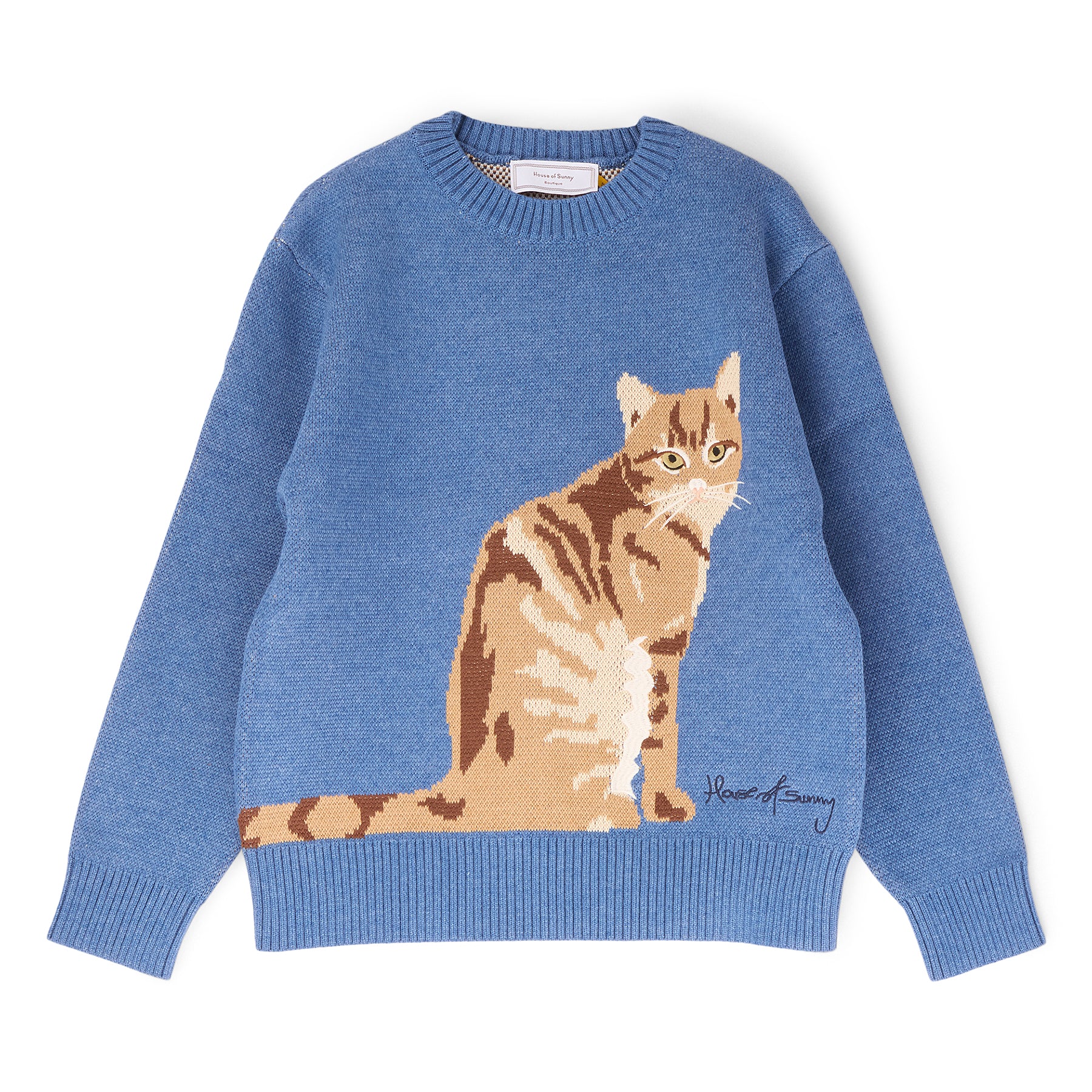 House of Sunny The Ginger Cat Crew  Sweater (Mid Blue)