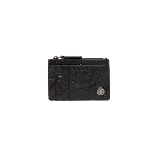 Versace Embossed Zipped Card Holder (Black/Ruthenium)