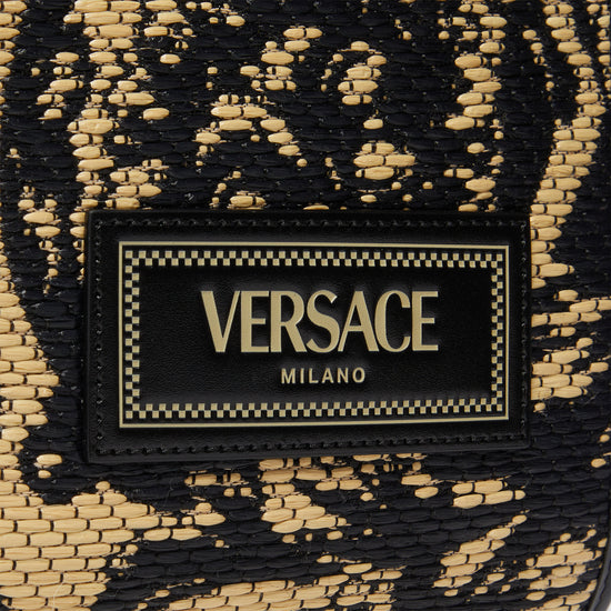 Versace Barocco Athena Raffia Mini Tote (Black/Versace Gold)