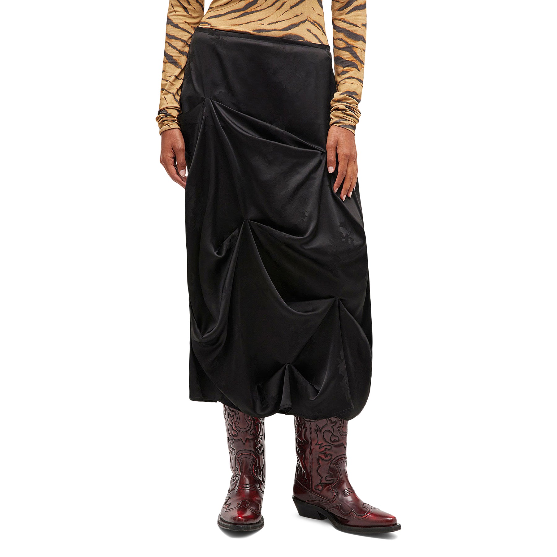 GANNI Jacquard Tuck Drpaed Skirt (Black)