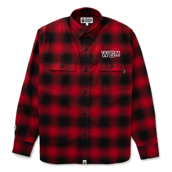 A Bathing Ape Check Shark Relaxed Fit Flannel Shirt (Red)