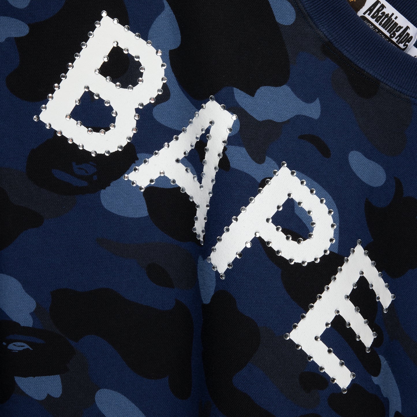 A Bathing Ape Color Camo Crystal Stone Relaxed Fit Crewneck (Navy)