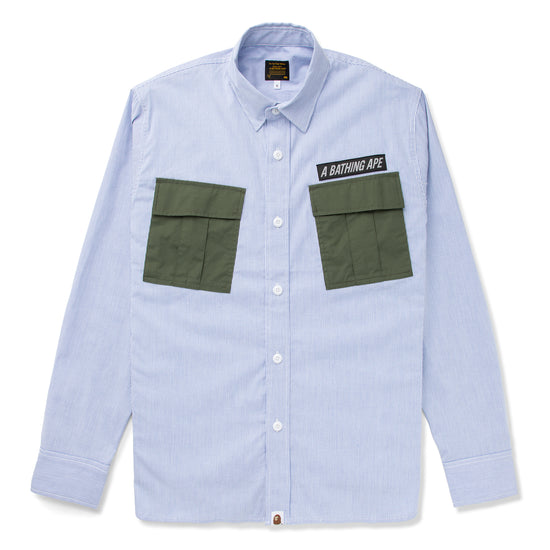 A Bathing Ape Military Stripe Relaxed Fit Shirt (Sax)