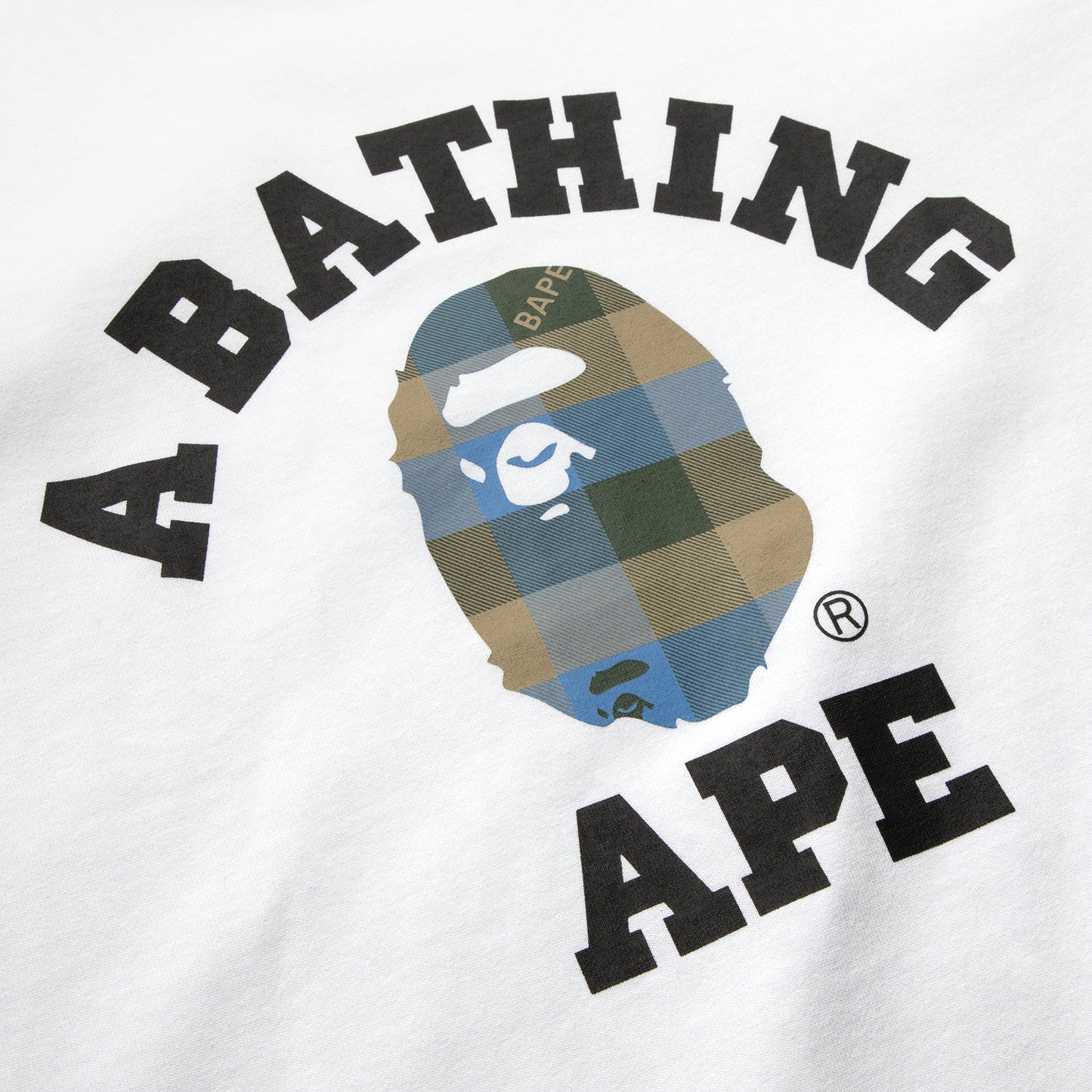 A Bathing Ape Womens Block Check College Tee (White/Beige)