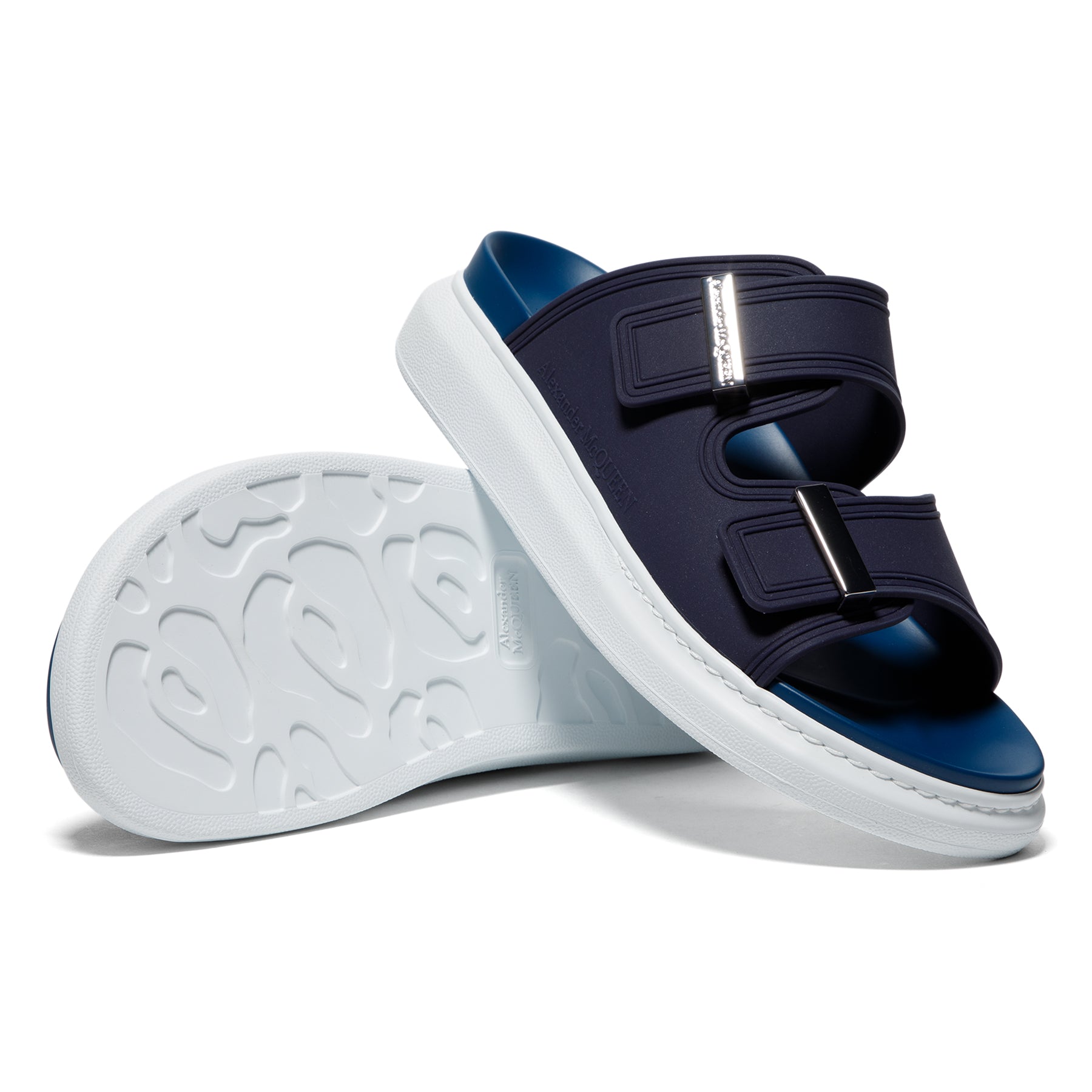 Alexander McQueen Oversized Hybrid Sandal (Navy/Ocean Blue/Silver)