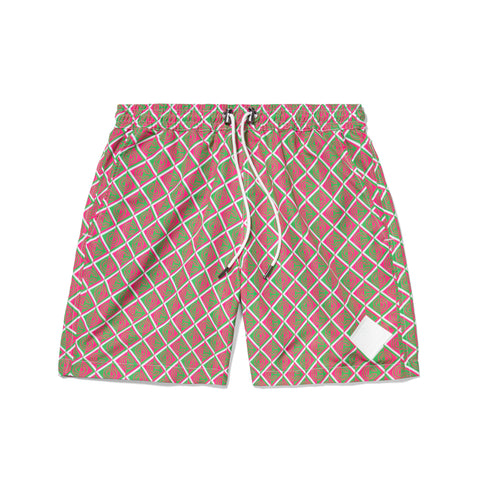 Concepts Almas Geometric Pattern Nylon Shorts (Pink/Dark Lime/White)