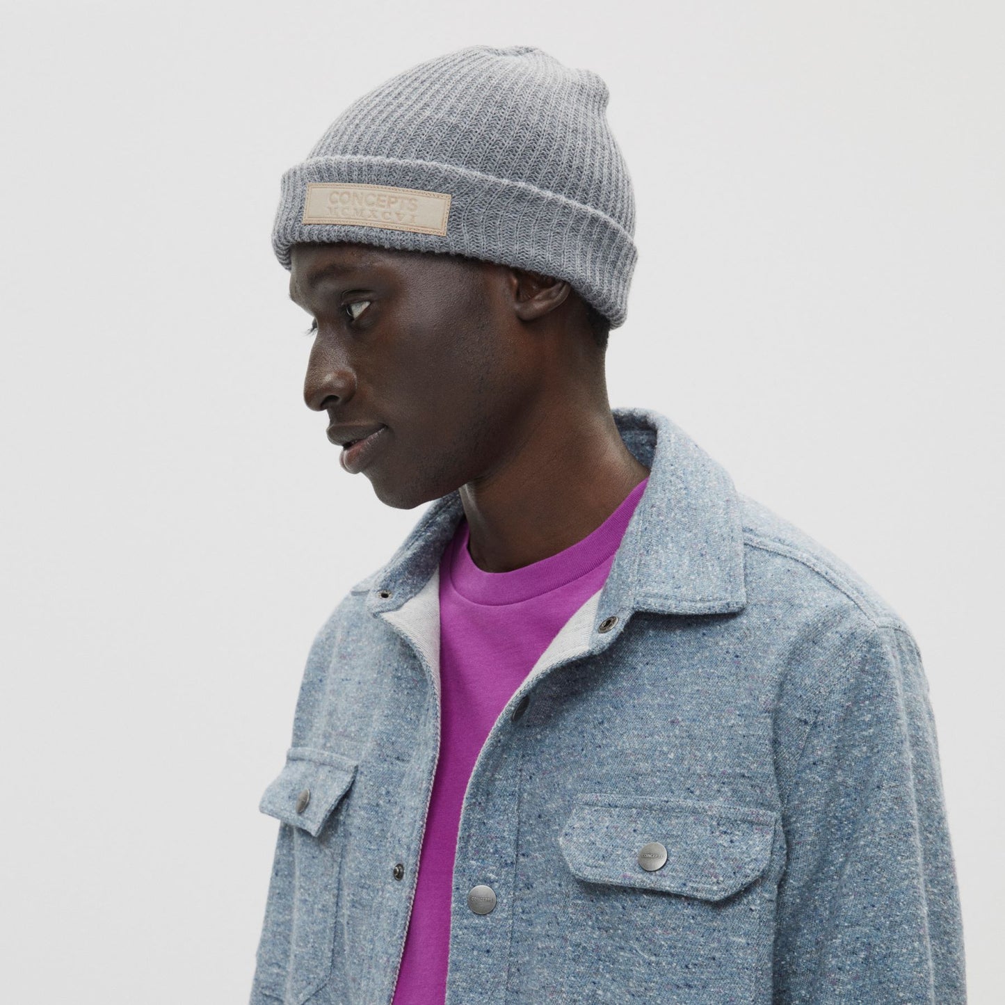Concepts Leather Patch Beanie (Light Grey)