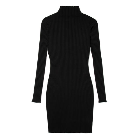 John Elliott Womens Ginza Rib Long Sleeve Mock Mini Dress (Black)