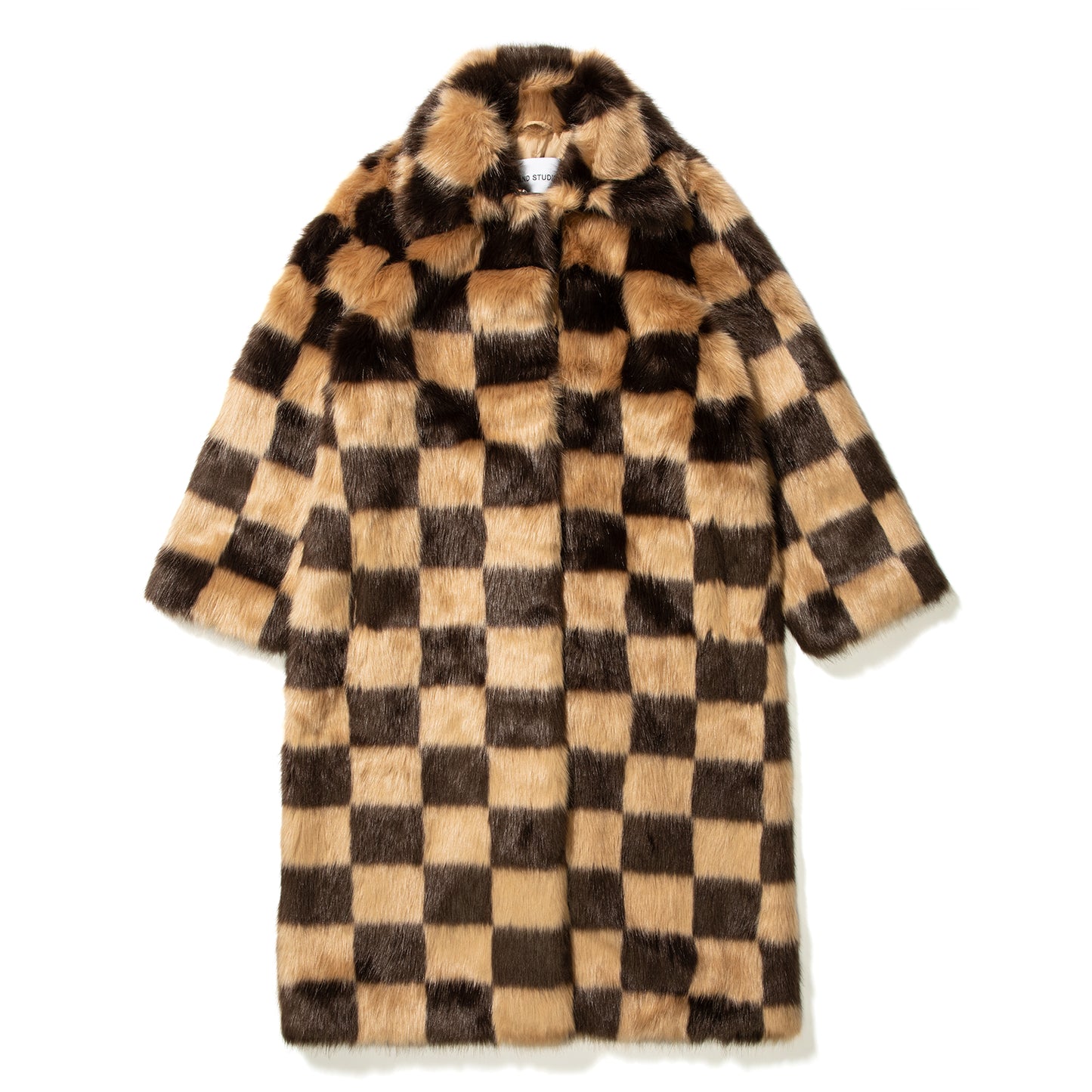 Stand Studio Nino Checkerboard Long Coat (Beige/Brown Check)